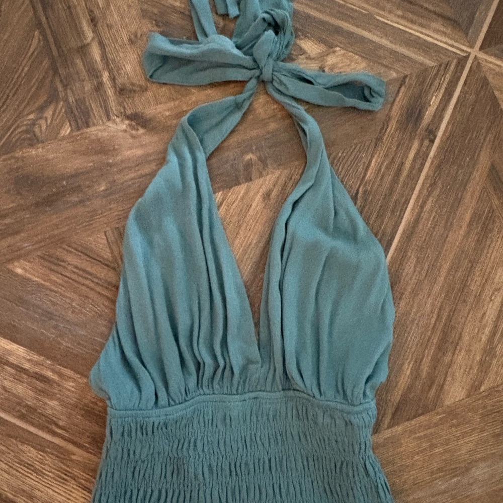Mustard Seed Teal Ruched Halter Neck Top